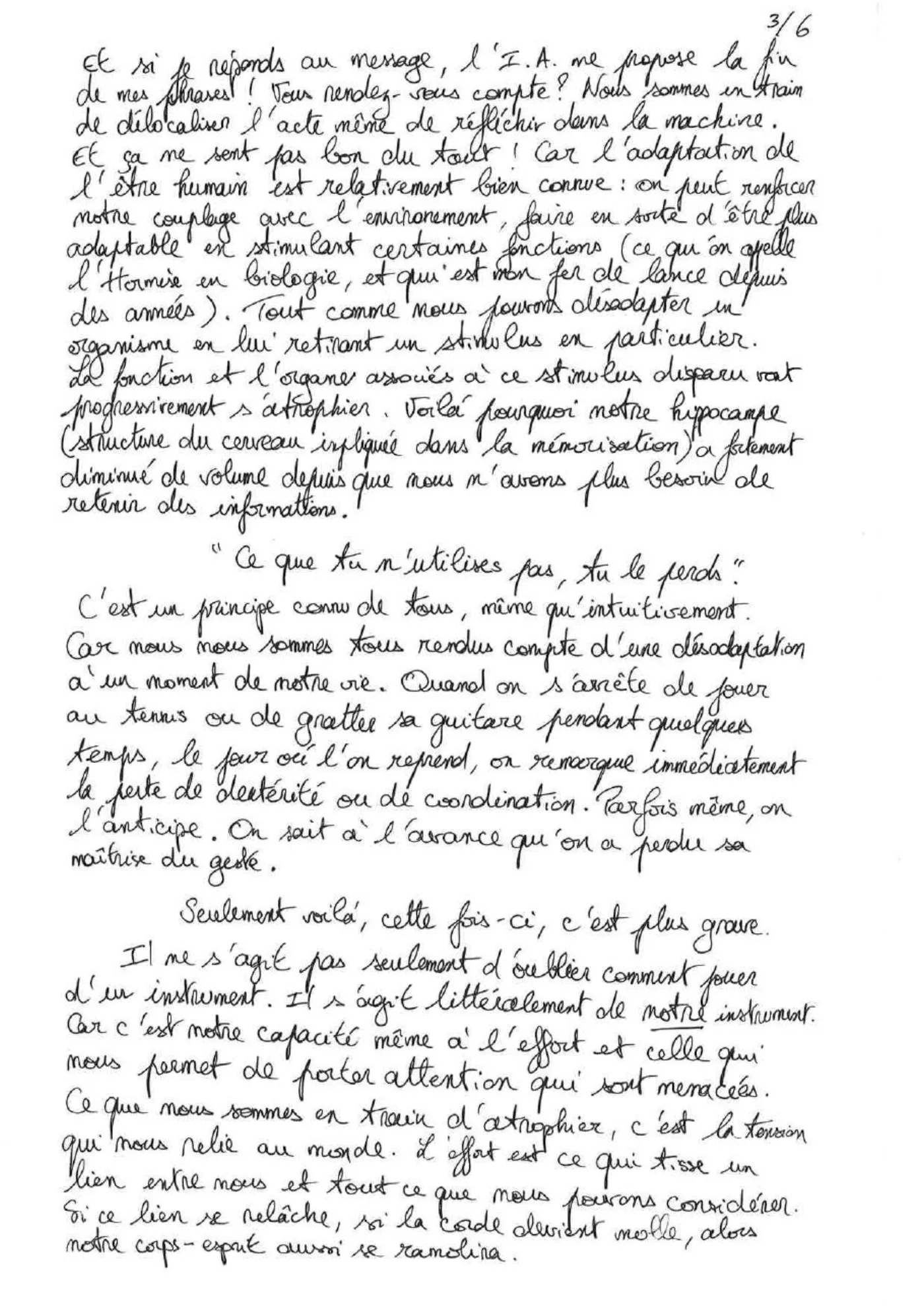 Détail d’une véritable page manuscrite de la lettre n°001